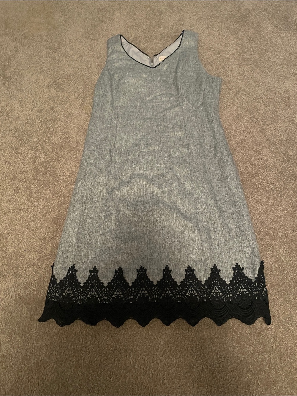 Sleeveless Gray Dress with Black Lace Hem